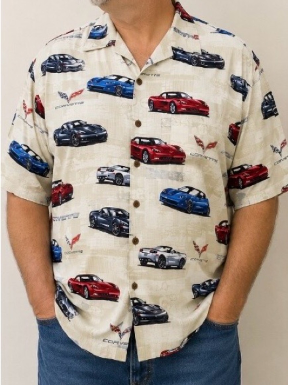 David Carey Originals Corvette All Over Print Camp Shirt 2XL Rayon GM Licensed